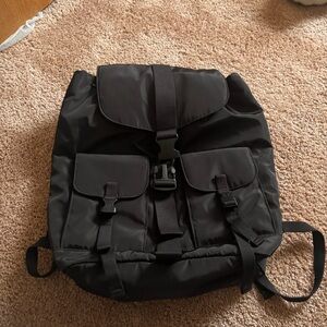 PINK Victoria's Secret Black Nylon Flap Backpack with Front Pockets